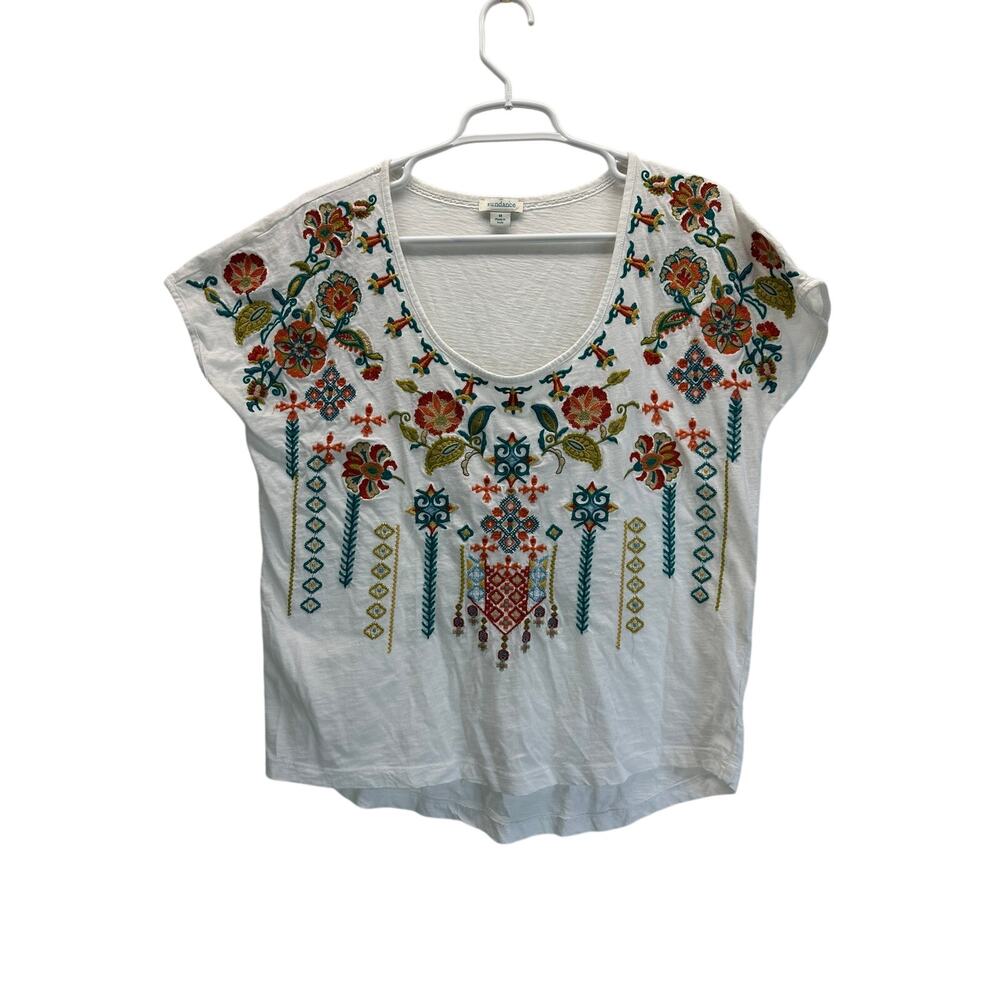 Sundance Ture Love Enbroidered Boho Peasant top Shirt White M